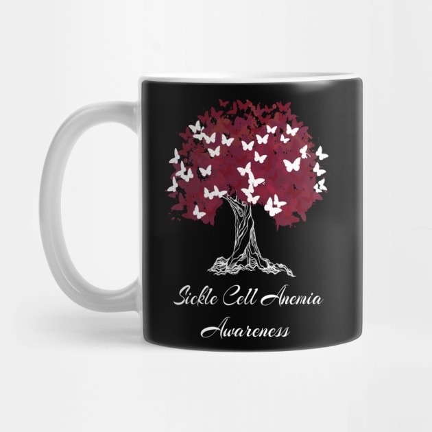 Sickle Cell Anemia Awareness Red Ribbon Tree With Butterflies by MerchAndrey